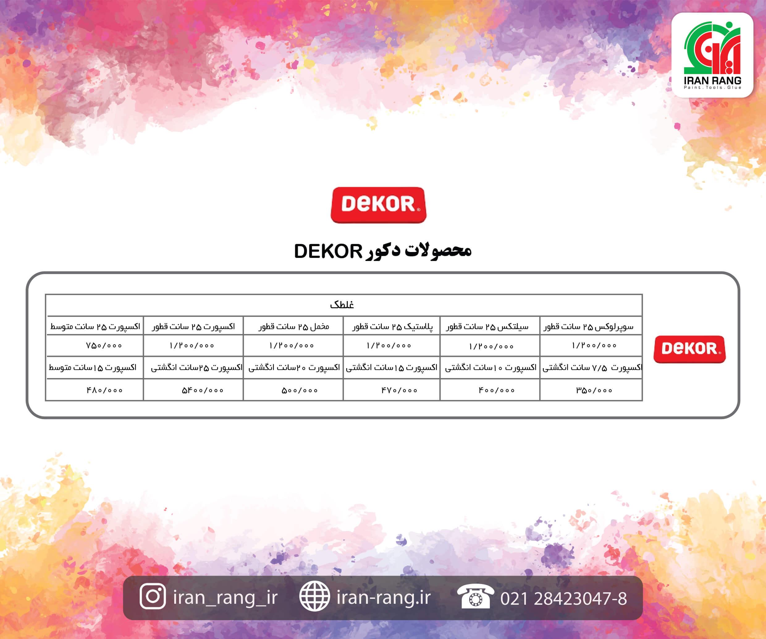 لیست قیمت غلطک دکور